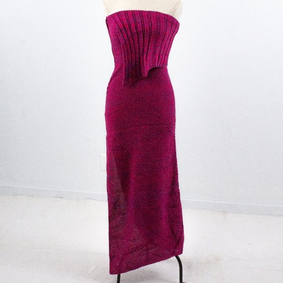 Vintage Dresses & Skirts - Vintage S Handknit Strapless Sweater Dress Pink